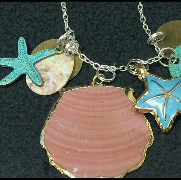 SEA SHELL STARFISH CHARMS TIBETAN SILVER NECKLACE - Picture 2 of 4